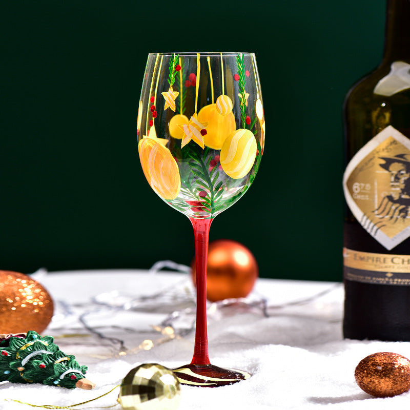 Hand-Painted Christmas Wine Glass