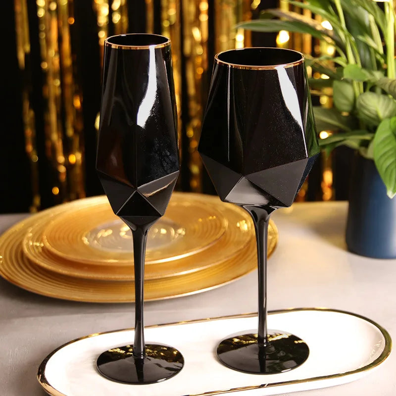 Black & Gold Crystal Red Wine Goblets - Luxury Stemware from Mish Mash Market