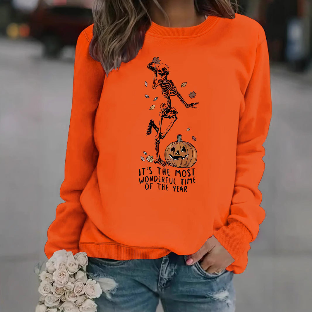 Pumpkin Skull Halloween Sweatshirt - Skeleton Graphic Print Pullover from Mish Mash Market