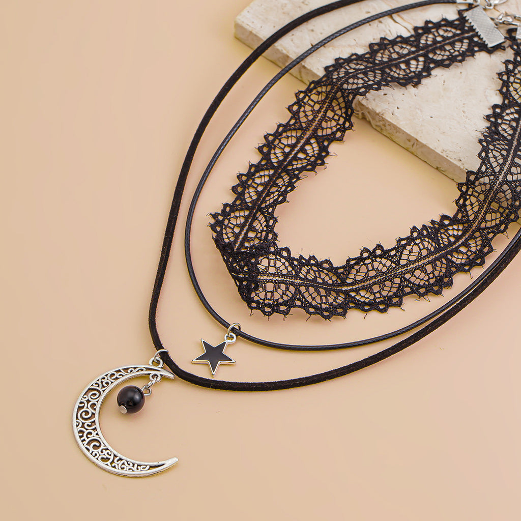 Gothic Vintage Celestial Lace Layered Choker Necklace from Mish Mash Market