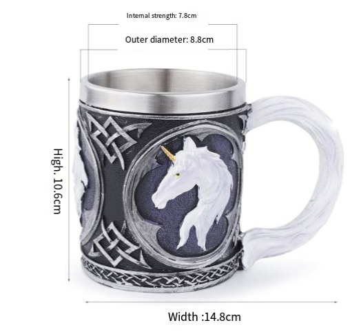 Viking Style Unicorn Resin & Stainless Steel Mug