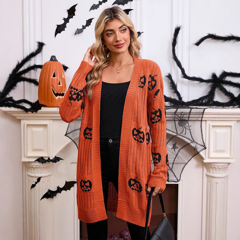 Spooktacular Pumpkin Head Knit Cardigan Sweater from Mish Mash Market