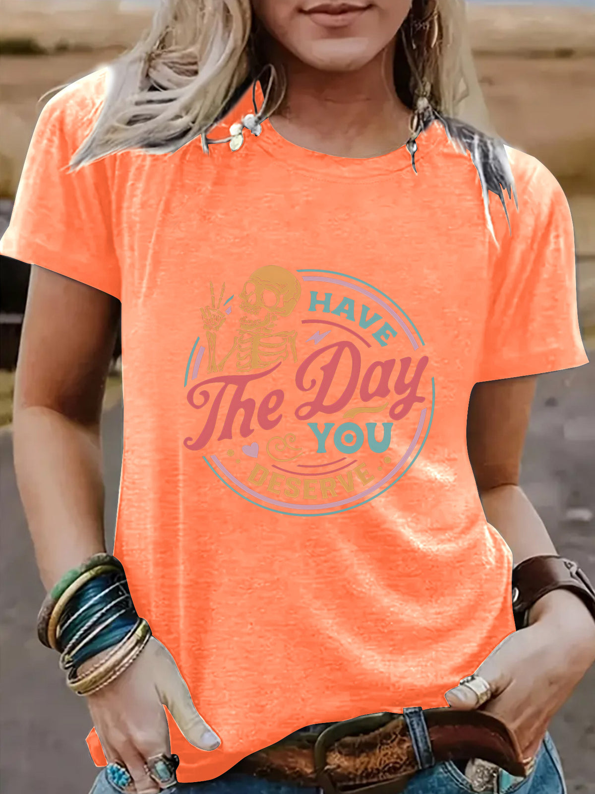 Halloween "Have The Day You Deserve" Graphic Short Sleeve Crew Neck T-Shirt