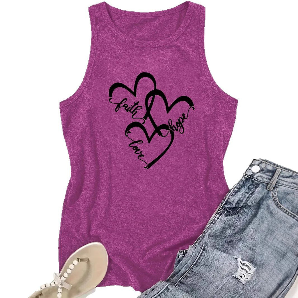 Faith Hope Love Heart Tank Top - Women's Casual Sleeveless Vest from Mish Mash Market