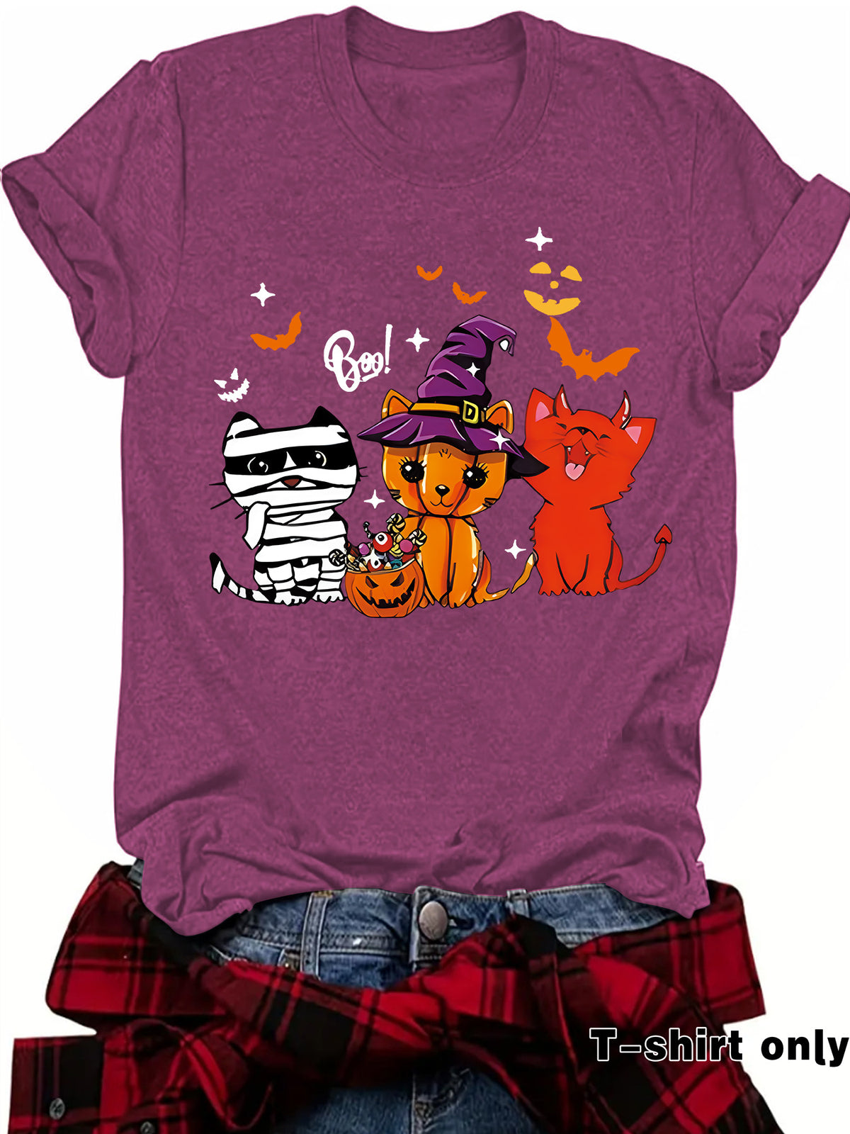 Three Halloween Cats Graphic Short Sleeve T-Shirt from Mish Mash Market