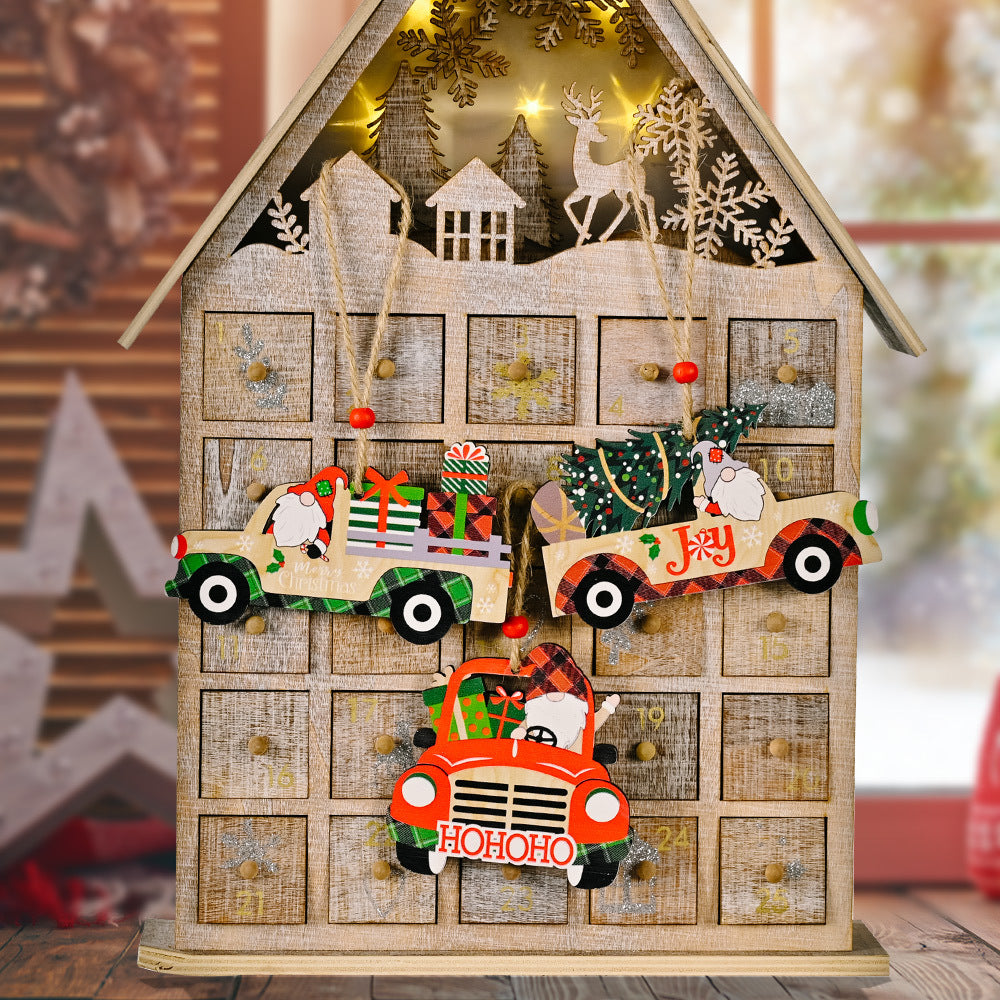 Wooden Gnome Christmas Truck Ornaments