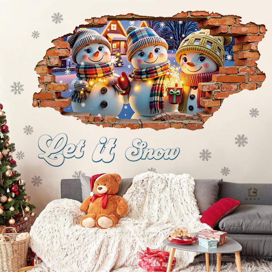 3D Wall-Breaking Snowman Christmas Wall Decal from Mish Mash Market