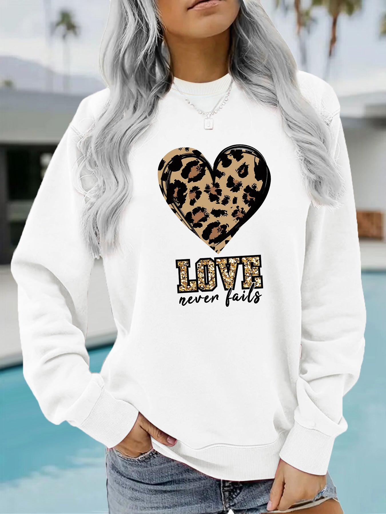 Love Never Fails Leopard Print Hoodie - Aesthetic Women’s Graphic Sweatshirt from Mish Mash Market