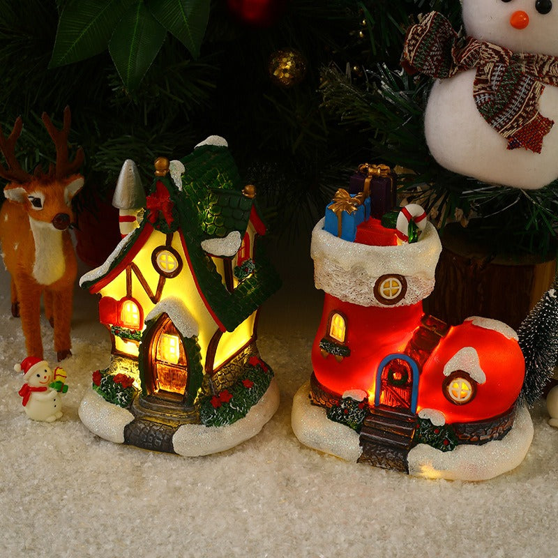 Glowing Christmas Village House and Boot