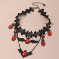 Gothic Lace Bat Choker Necklace with Red Crystal Charms from Mish Mash Market