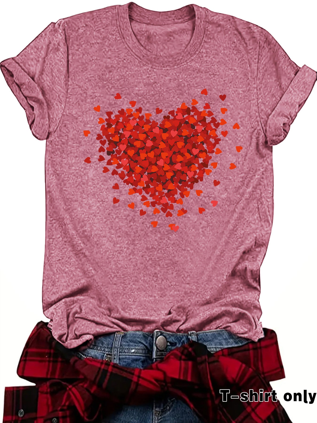 Women’s New Love Printed Short Sleeves – Casual Crew Neck Heart Graphic T-Shirt