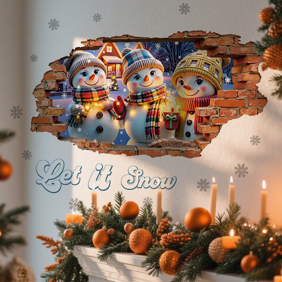 3D Wall-Breaking Snowman Christmas Wall Decal from Mish Mash Market