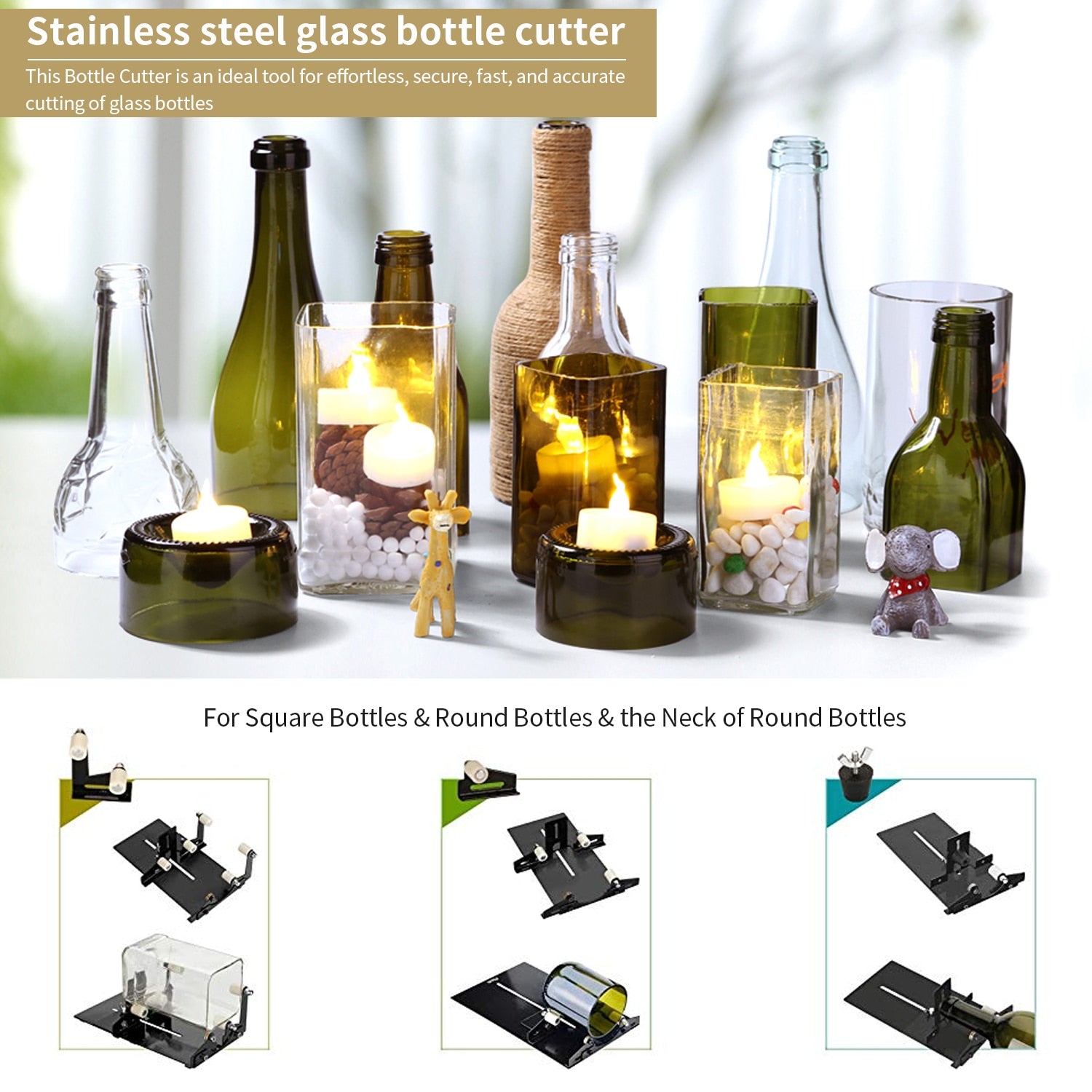 Professional Glass Bottle Cutter – DIY Tool for Square & Round Wine Bottles from Mish Mash Market