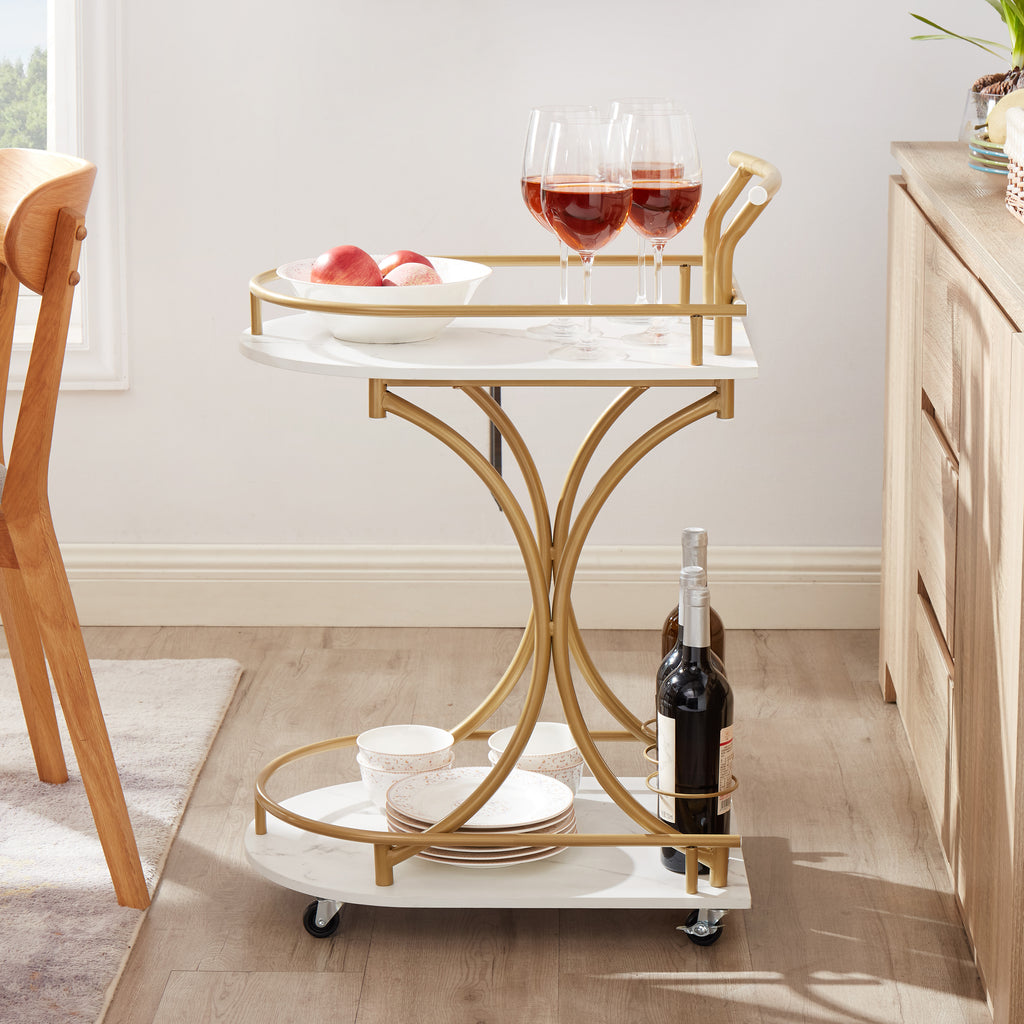 2-Tier Industrial Gold Bar Cart – Mobile Wine & Beverage Serving Trolley