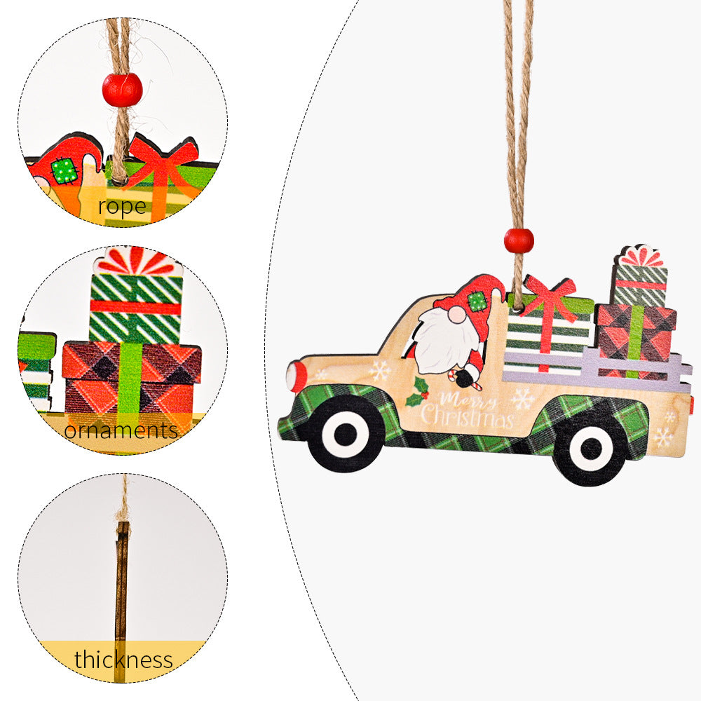 Wooden Gnome Christmas Truck Ornaments