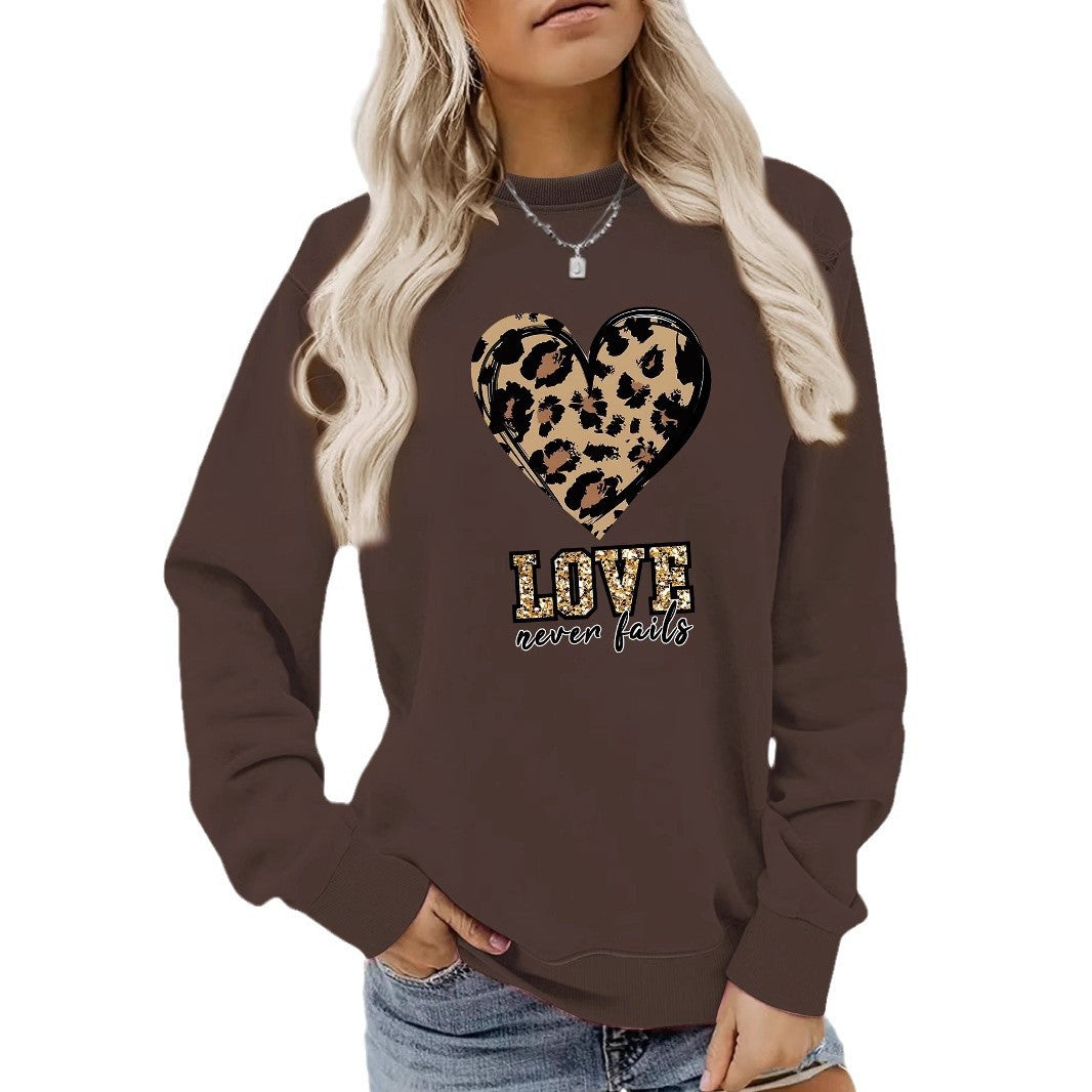 Love Never Fails Leopard Print Hoodie - Aesthetic Women’s Graphic Sweatshirt from Mish Mash Market