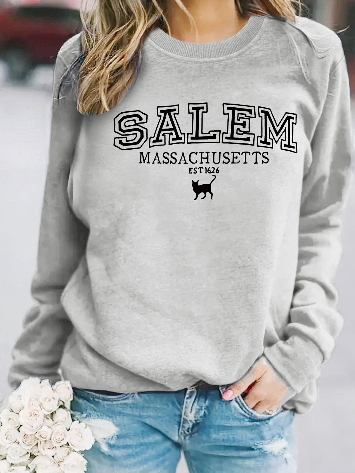 Salem Massachusetts Black Cat Vintage Graphic Sweatshirt from Mish Mash Market