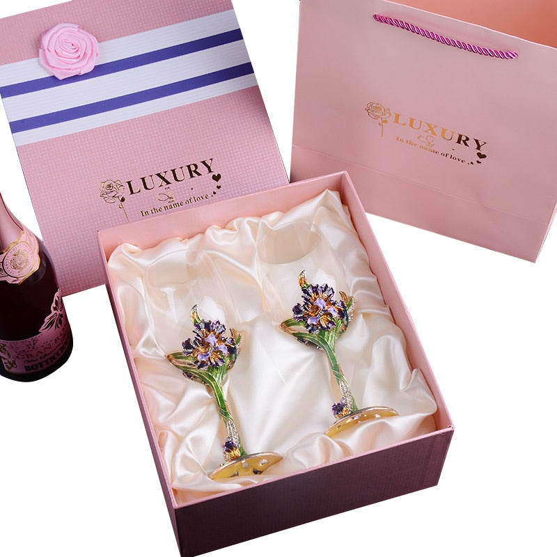 Luxury Hand-Painted Enamel Champagne Goblets - Elegant 2pc Wedding Gift Set from Mish Mash Market