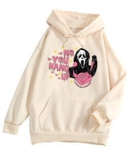 Halloween Ghost Face "No, You Hang Up" Graphic Oversized Hoodie