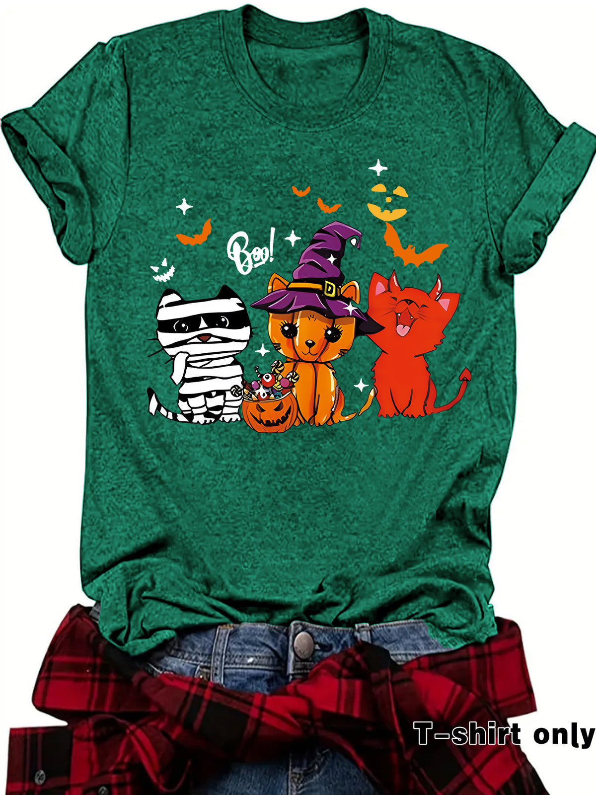 Three Halloween Cats Graphic Short Sleeve T-Shirt from Mish Mash Market