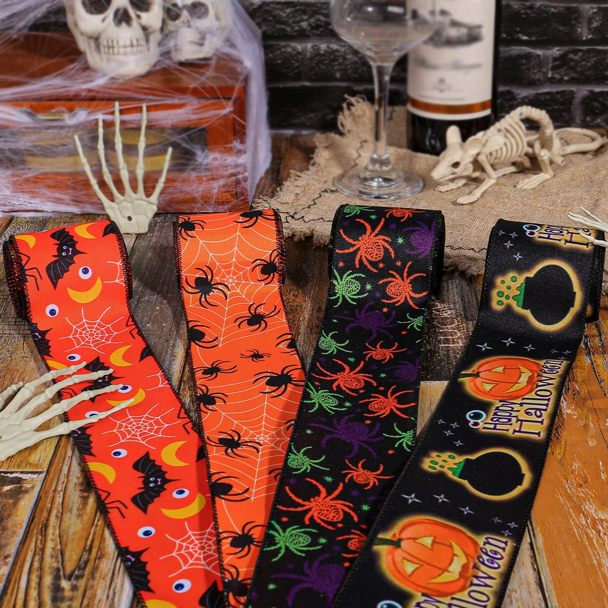 Halloween Spider & Bat Printed Ribbon - 2.5 Inch Wired Decoration Ribbon (5 Yards) from Mish Mash Market