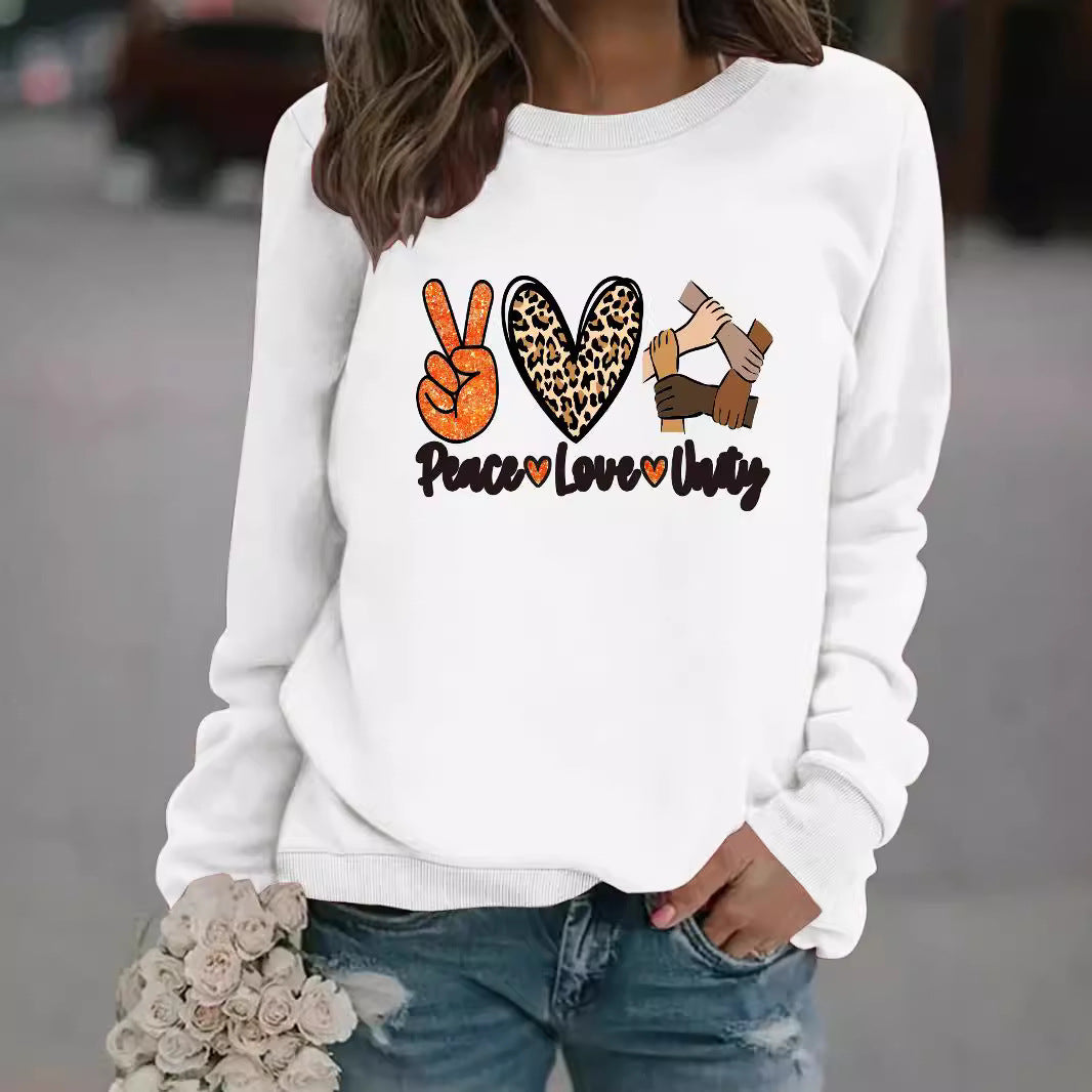 Women’s Peace Love Unity Printed Pullover – Casual Long Sleeve Crew Neck Graphic Sweatshirt