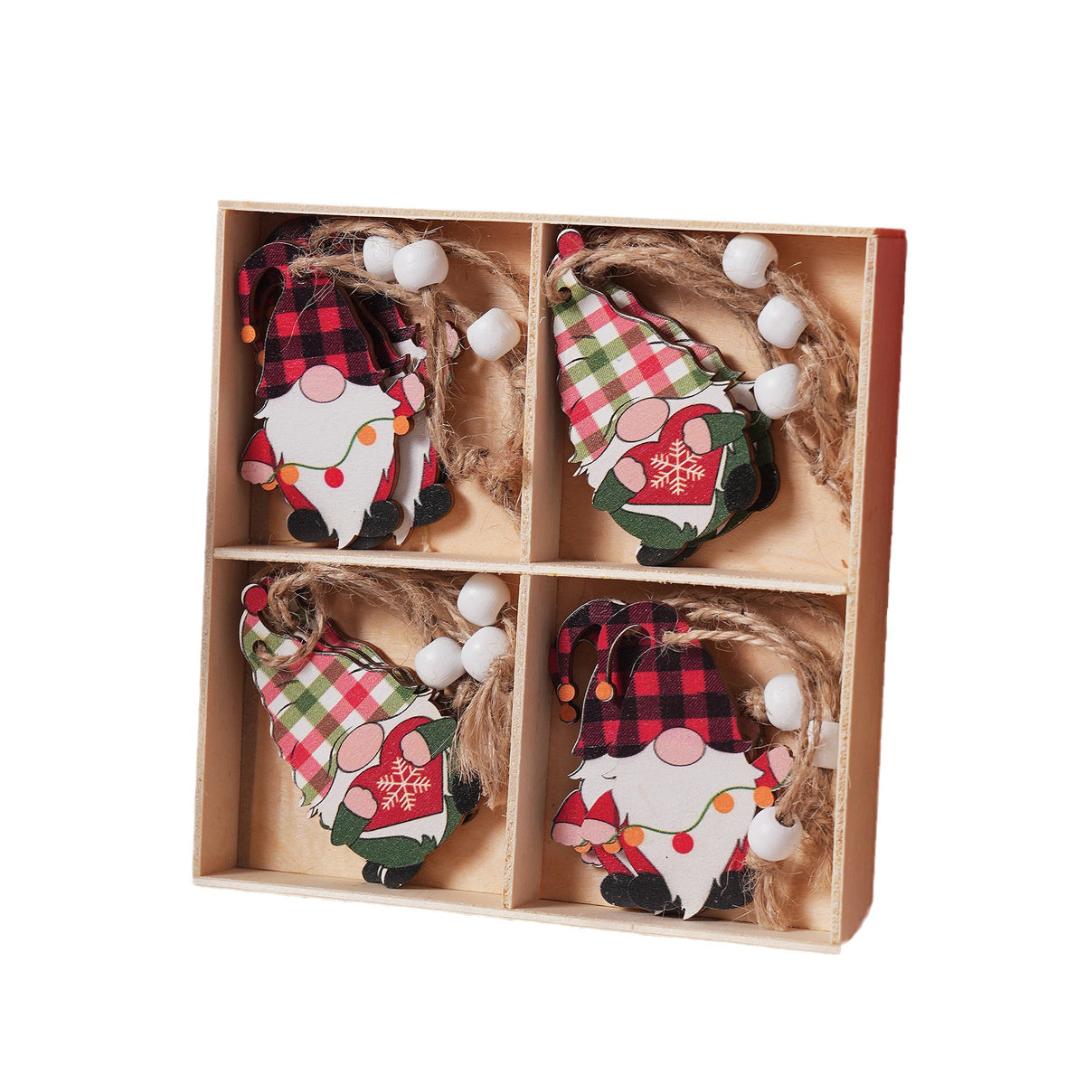 12-Piece Wooden Christmas Gnome Ornaments Set