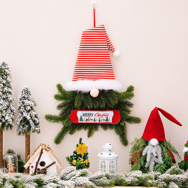 Striped Hat Gnome Christmas Door Wreath