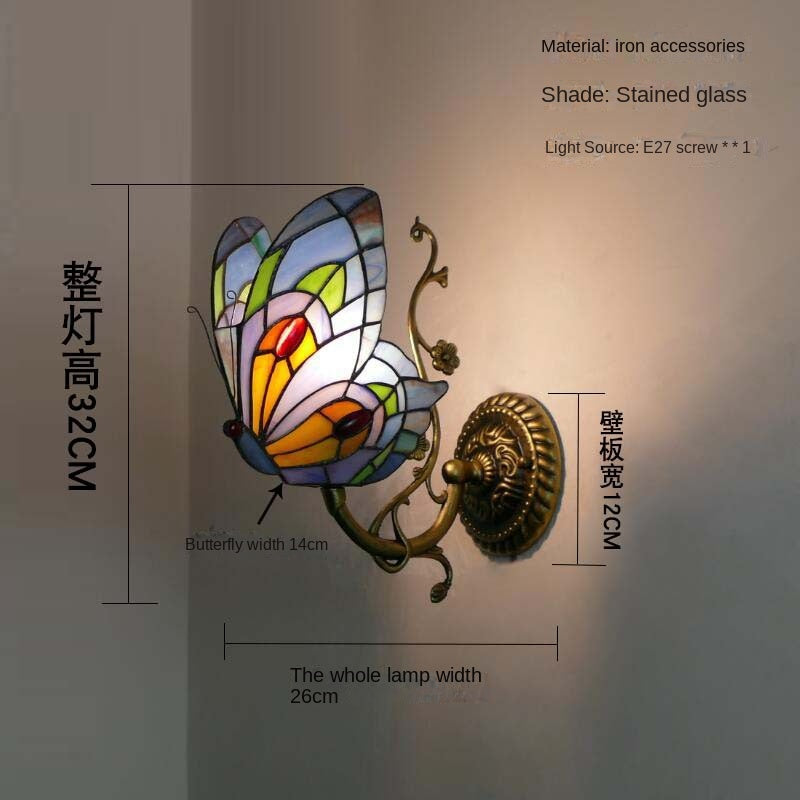 Tiffany Style Stained Glass Butterfly Wall Sconce – Colorful Vintage Accent Lighting