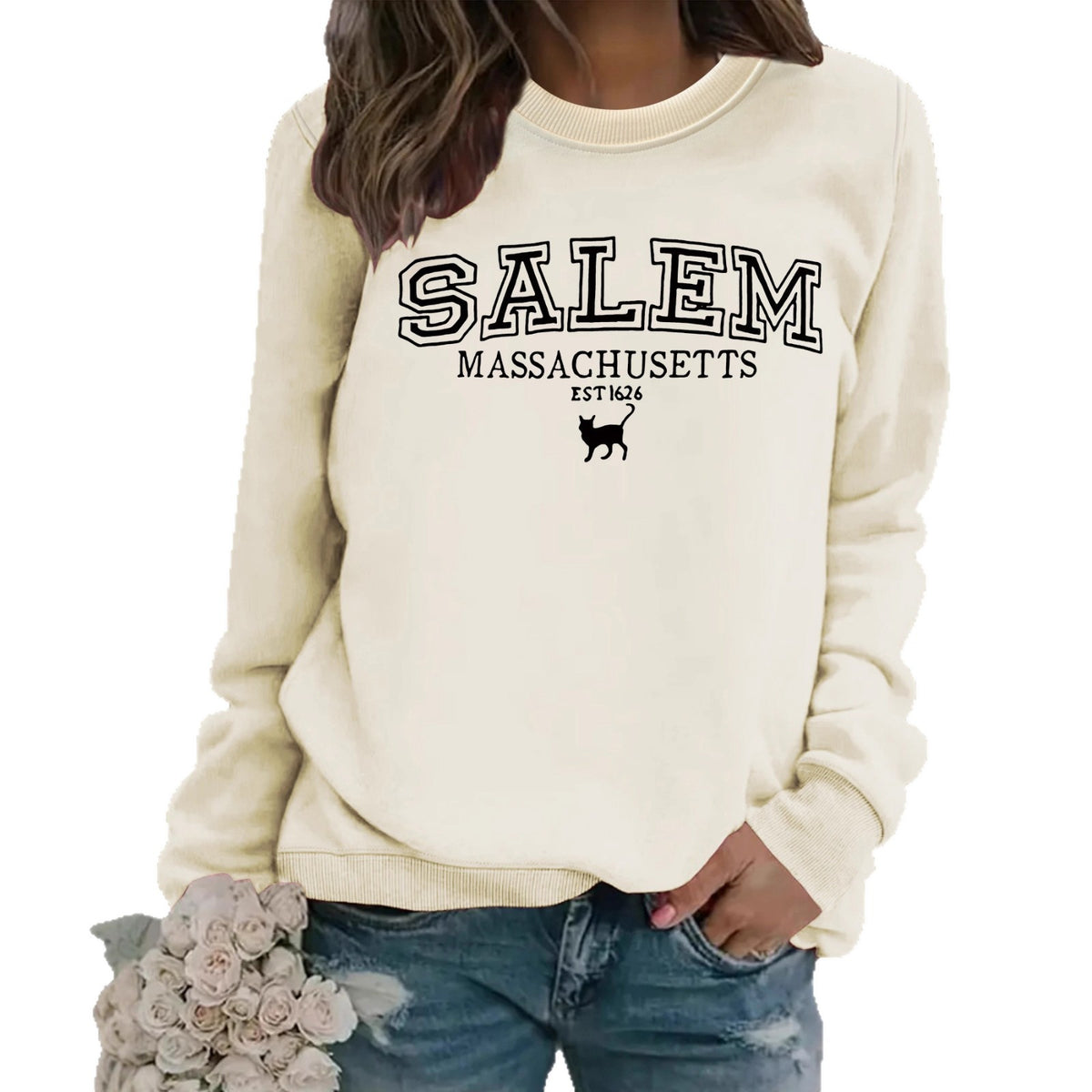 Salem Massachusetts Black Cat Vintage Graphic Sweatshirt from Mish Mash Market