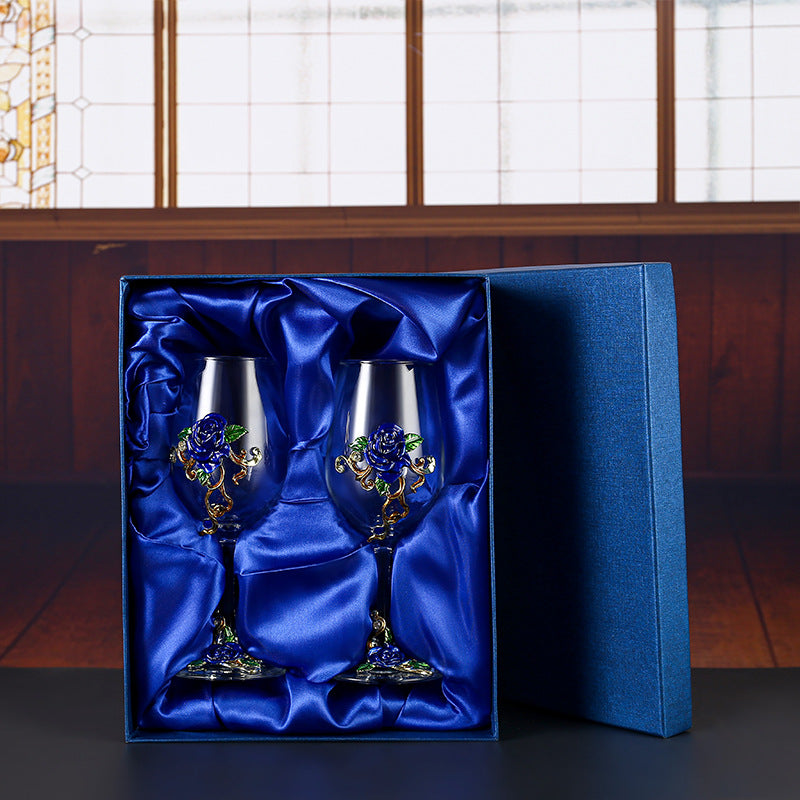 Handmade Enamel Crystal Wine Goblet with Vintage Floral Design and Matching Decanter from Mish Mash Market