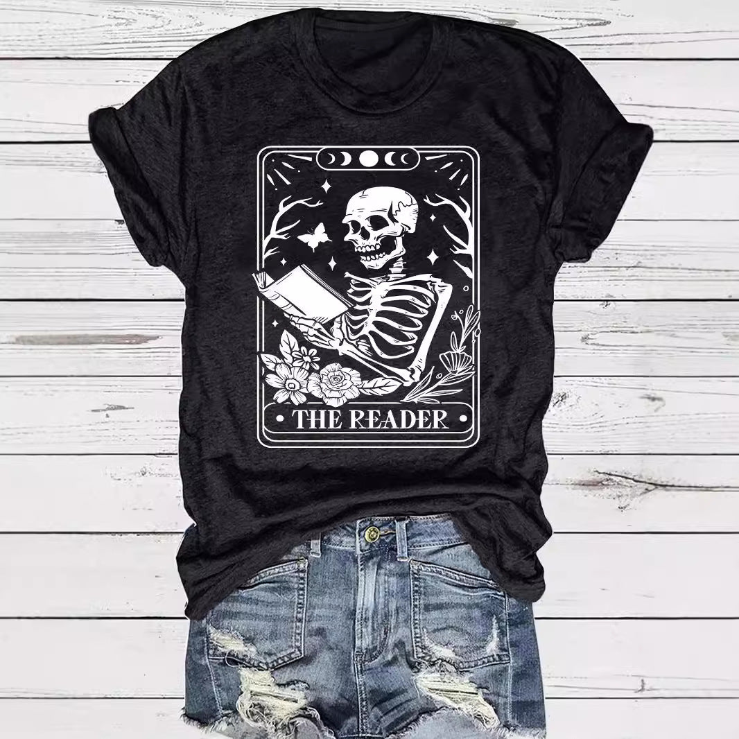 The Reader Halloween Floral Skeleton Graphic T-Shirt from Mish Mash Market