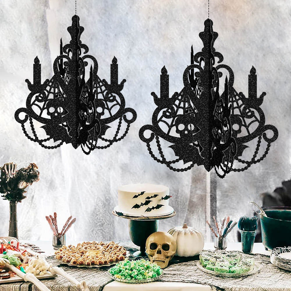 Halloween Black Paper Chandelier Hanging 3D Gothic Decoration from Mish Mash Market