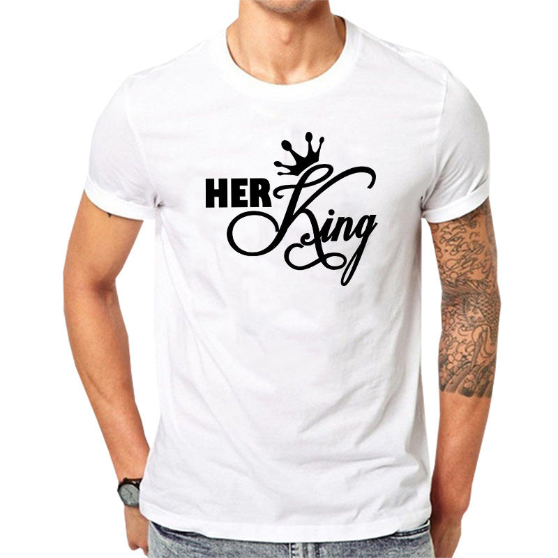 King Queen Crown Print Couple T-Shirts - Matching Short Sleeve Casual Tops from Mish Mash Market