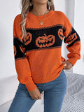 Women's Halloween Pumpkin Face Colorblock Knit Sweater from Mish Mash Market