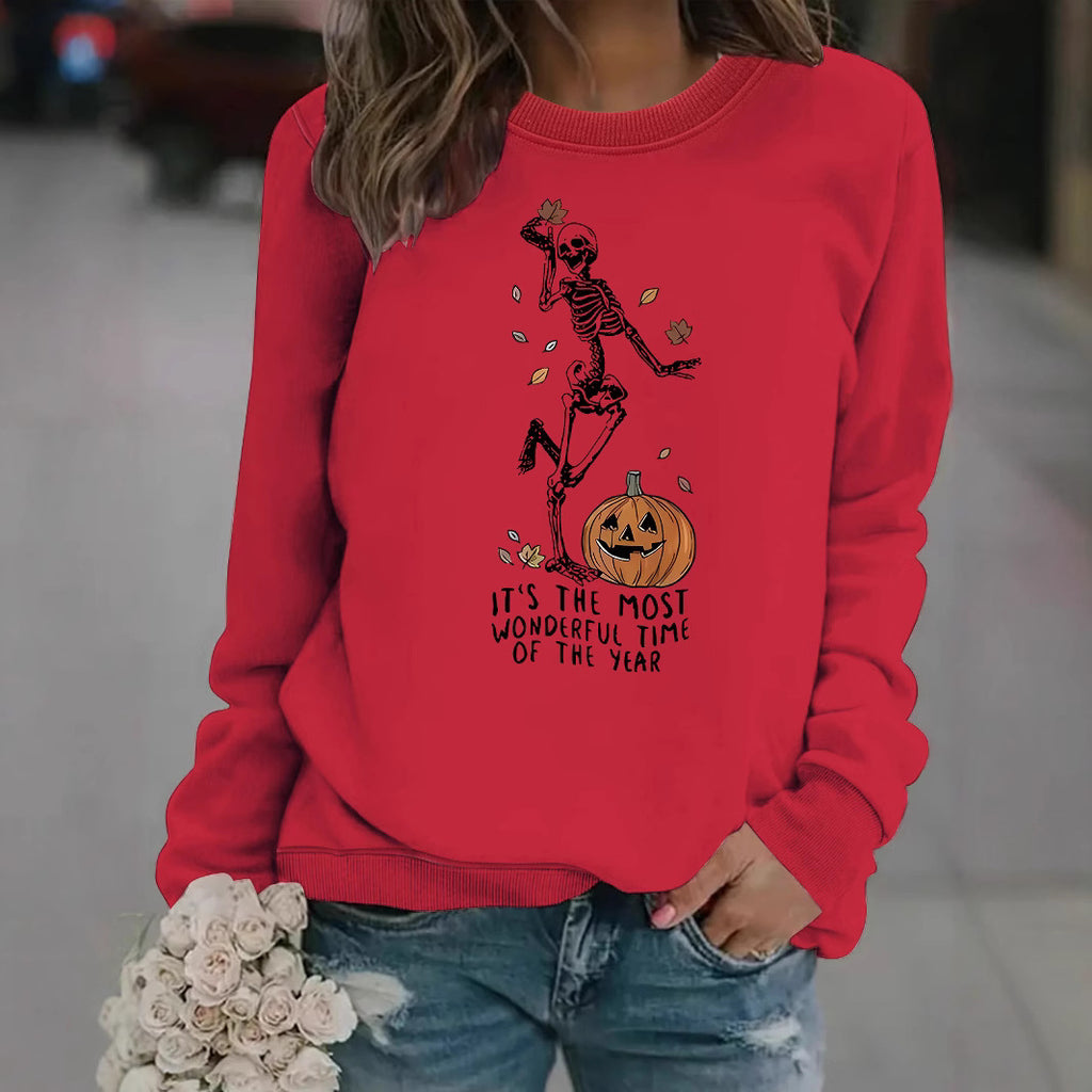 Pumpkin Skull Halloween Sweatshirt - Skeleton Graphic Print Pullover from Mish Mash Market
