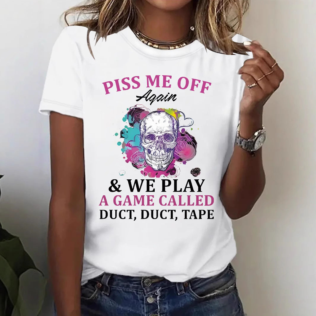 Women's "Duct Tape" Halloween Graphic Skull Short Sleeve Tee