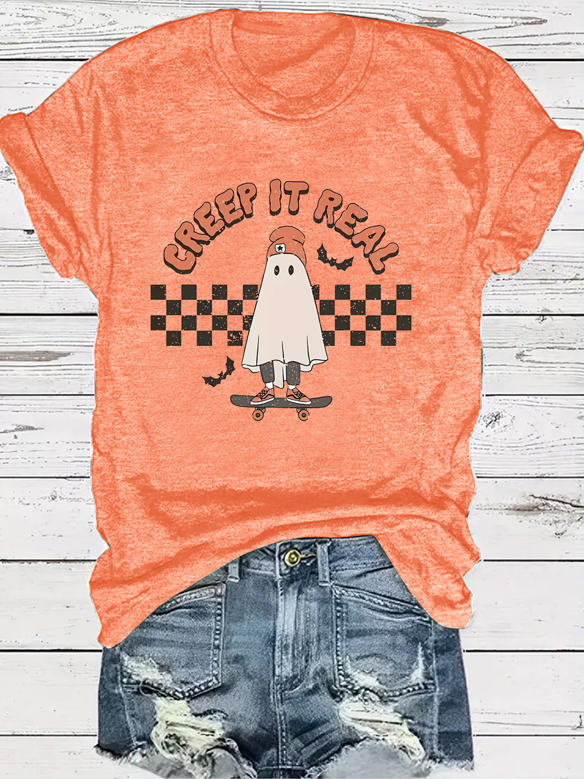Creep It Real Halloween Ghost Graphic Short Sleeve T-Shirt from Mish Mash Market