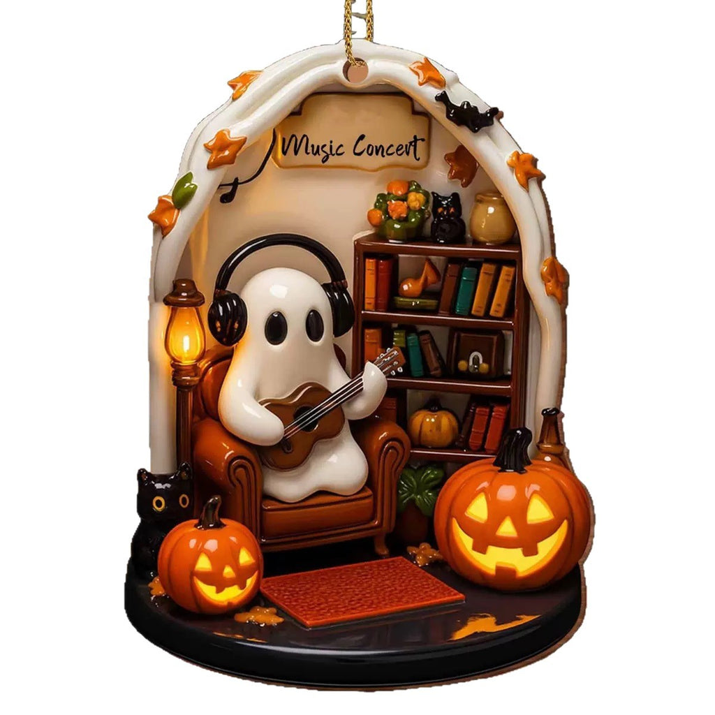 Handmade Spooky Halloween Reading Nook Acrylic Ornament – Cozy Ghost Decoration from Mish Mash Market
