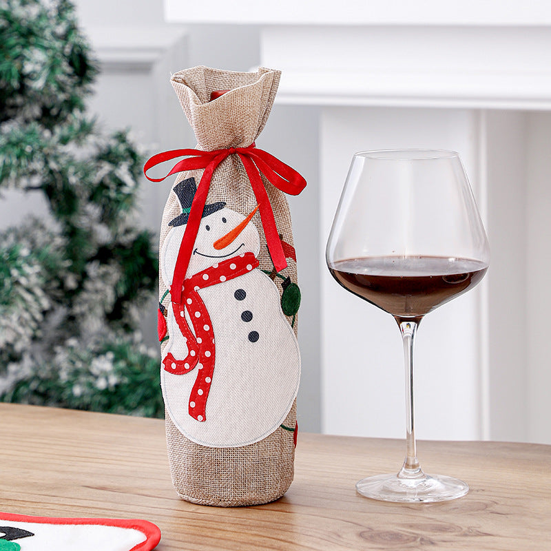 Linen Christmas Wine Bottle Covers