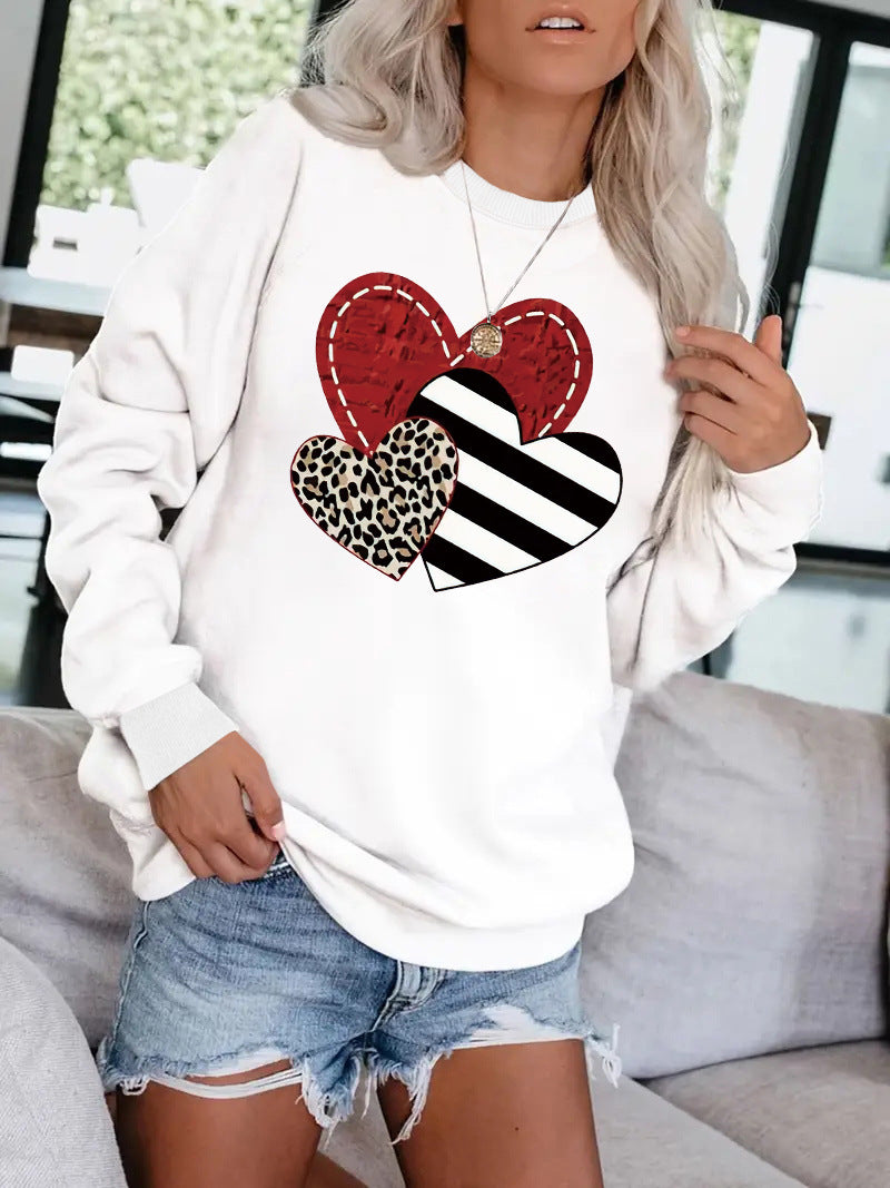 Leopard Heart Graphic Hoodie – Women's Grey Love Print Sweatshirt from Mish Mash Market
