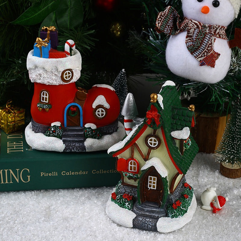 Glowing Christmas Village House and Boot