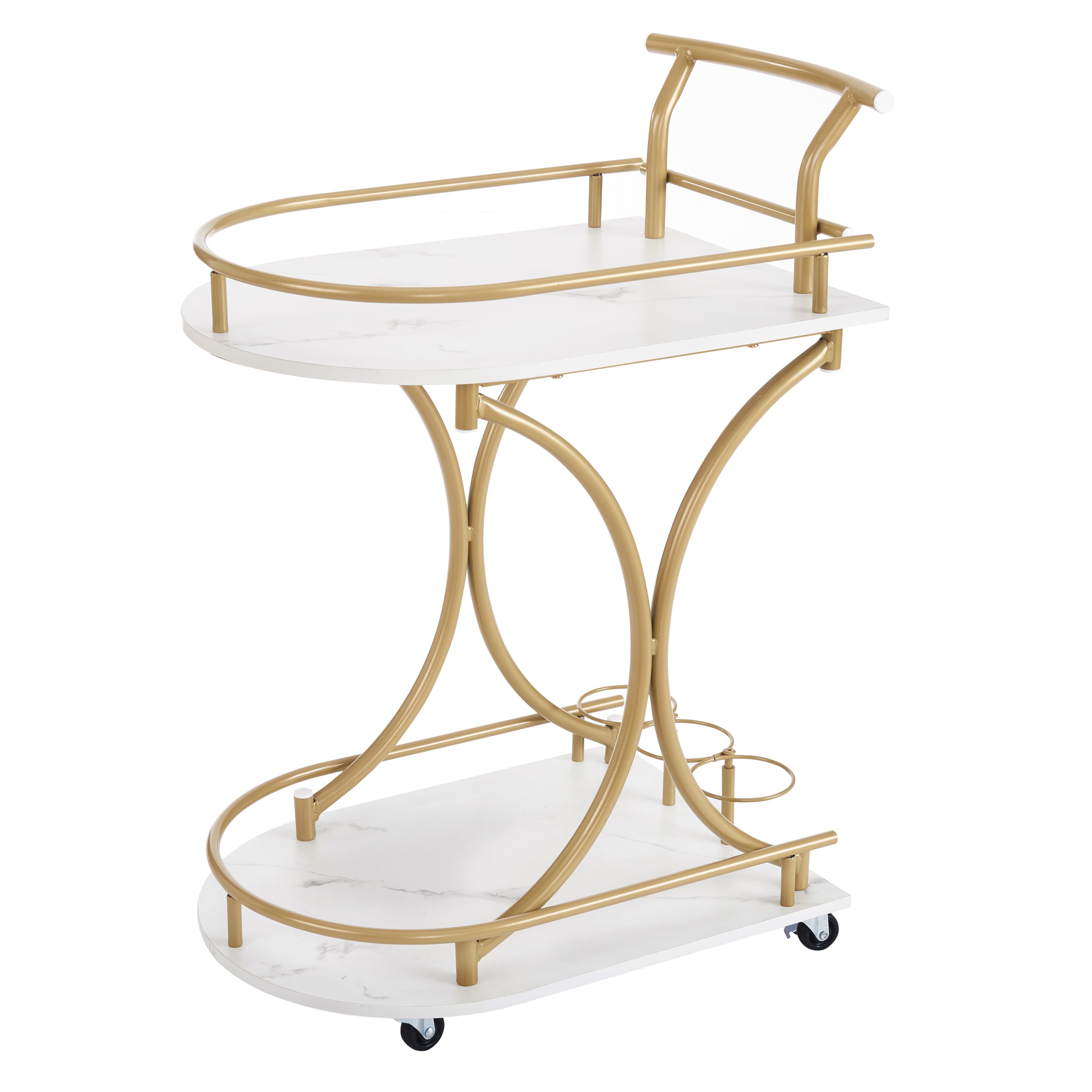 2-Tier Industrial Gold Bar Cart – Mobile Wine & Beverage Serving Trolley