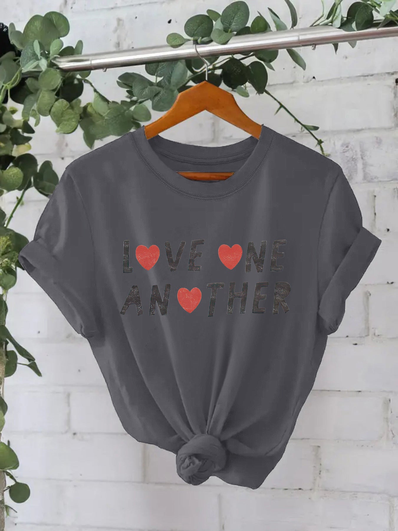 Women’s Love One Another Short Sleeve T-Shirt – Casual Crew Neck Graphic Pullover Top