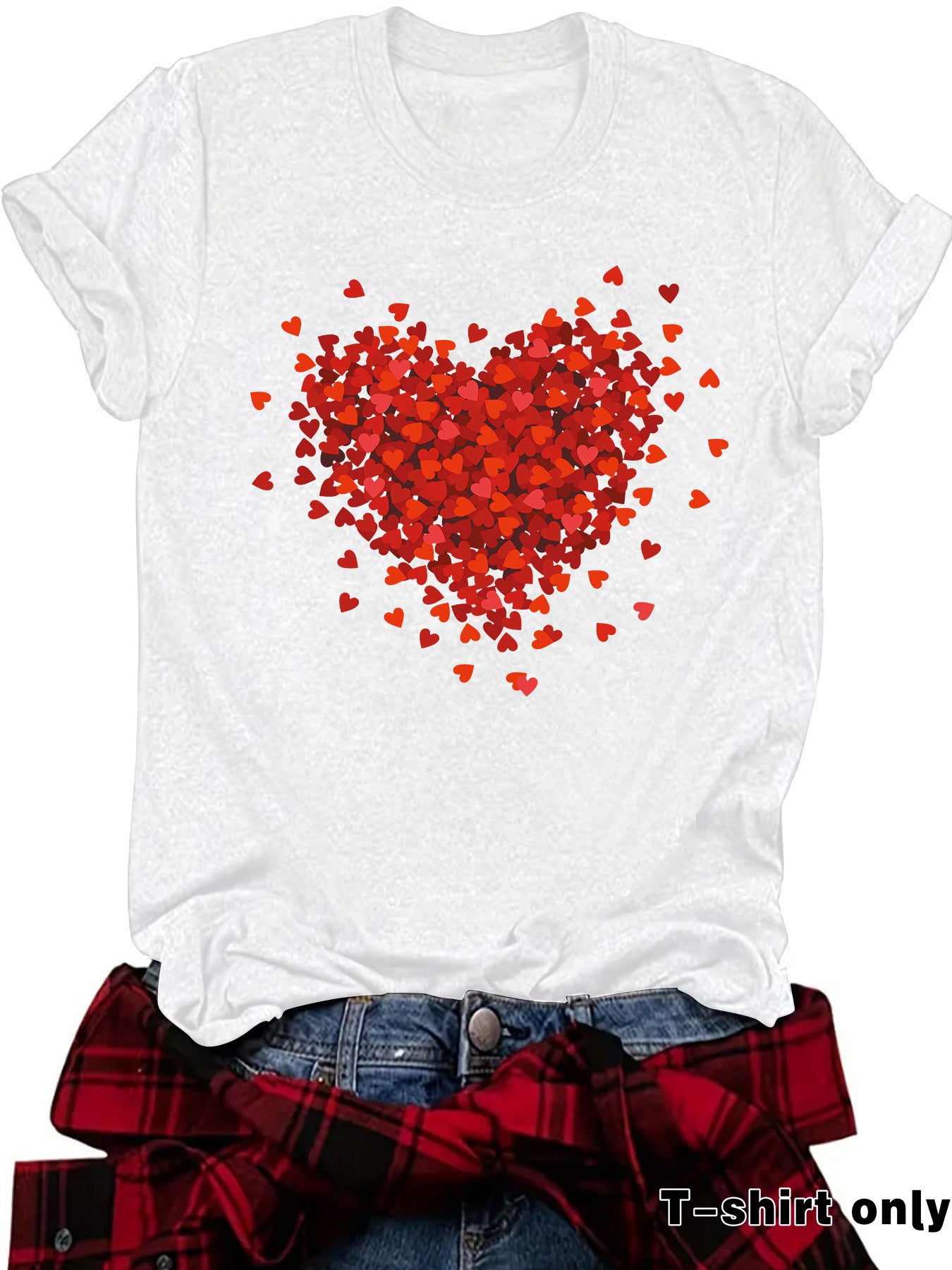 Women’s New Love Printed Short Sleeves – Casual Crew Neck Heart Graphic T-Shirt