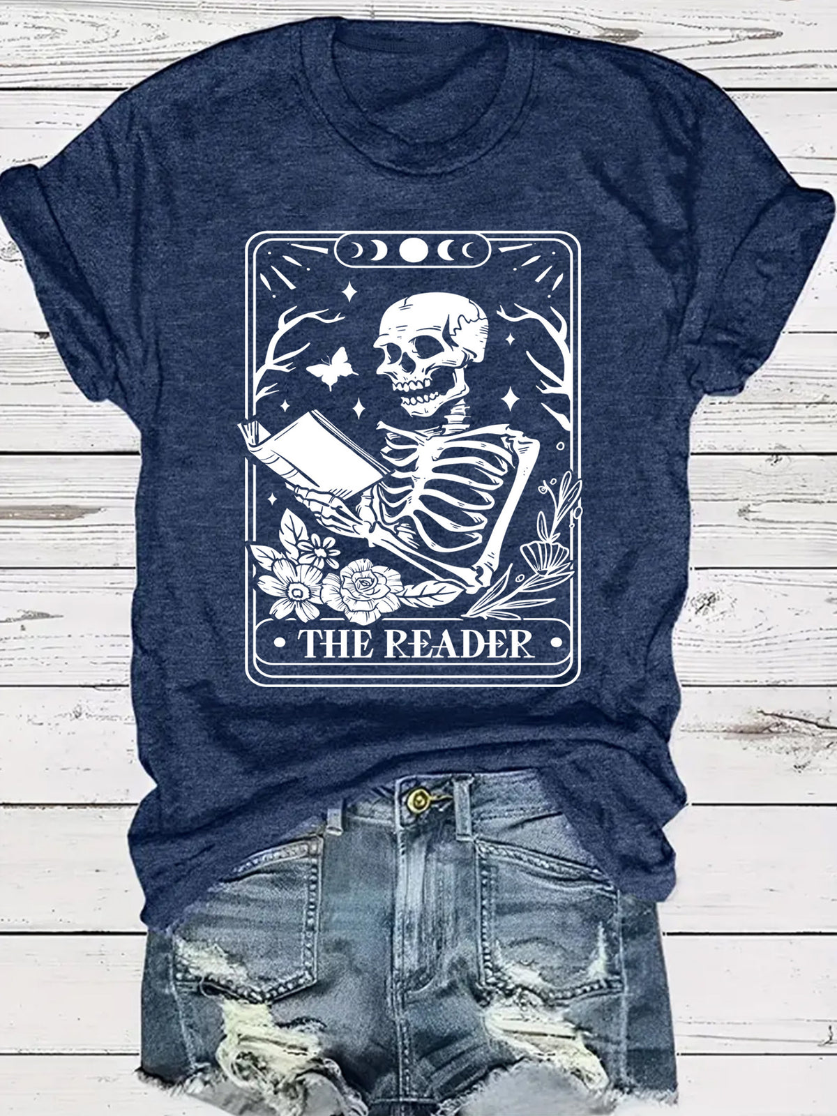 The Reader Halloween Floral Skeleton Graphic T-Shirt from Mish Mash Market