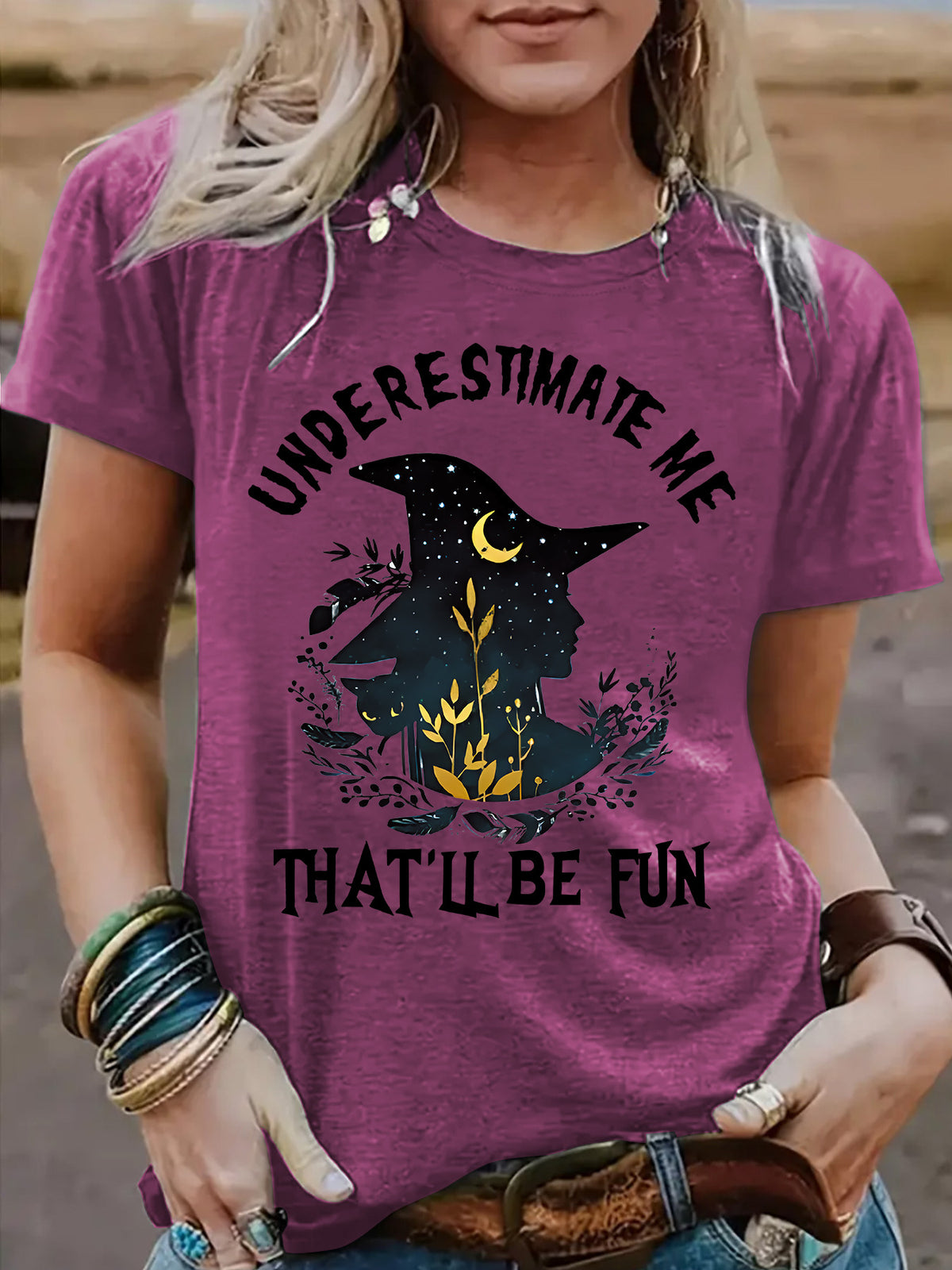 Women's Halloween Witch Graphic T-Shirt - Short Sleeve Crew Neck Top from Mish Mash Market