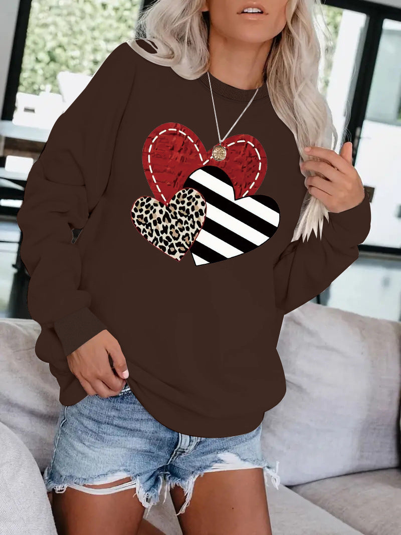 Leopard Heart Graphic Hoodie – Women's Grey Love Print Sweatshirt from Mish Mash Market