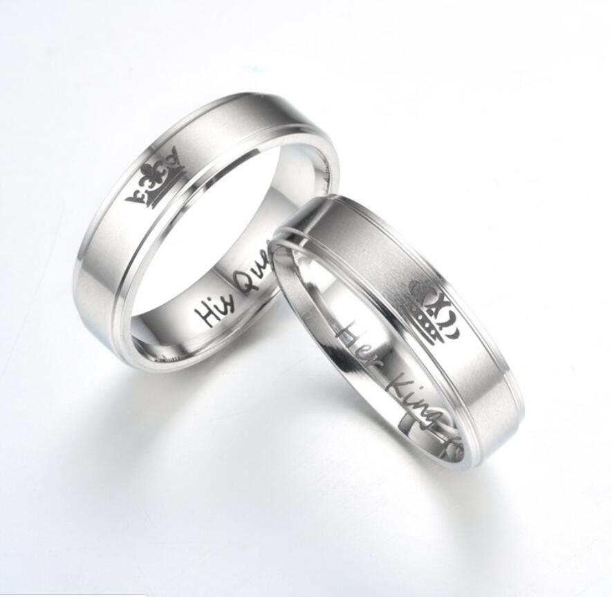 Her King and His Queen Matching Crown Couple Rings - Black Stainless Steel Band Set from Mish Mash Market