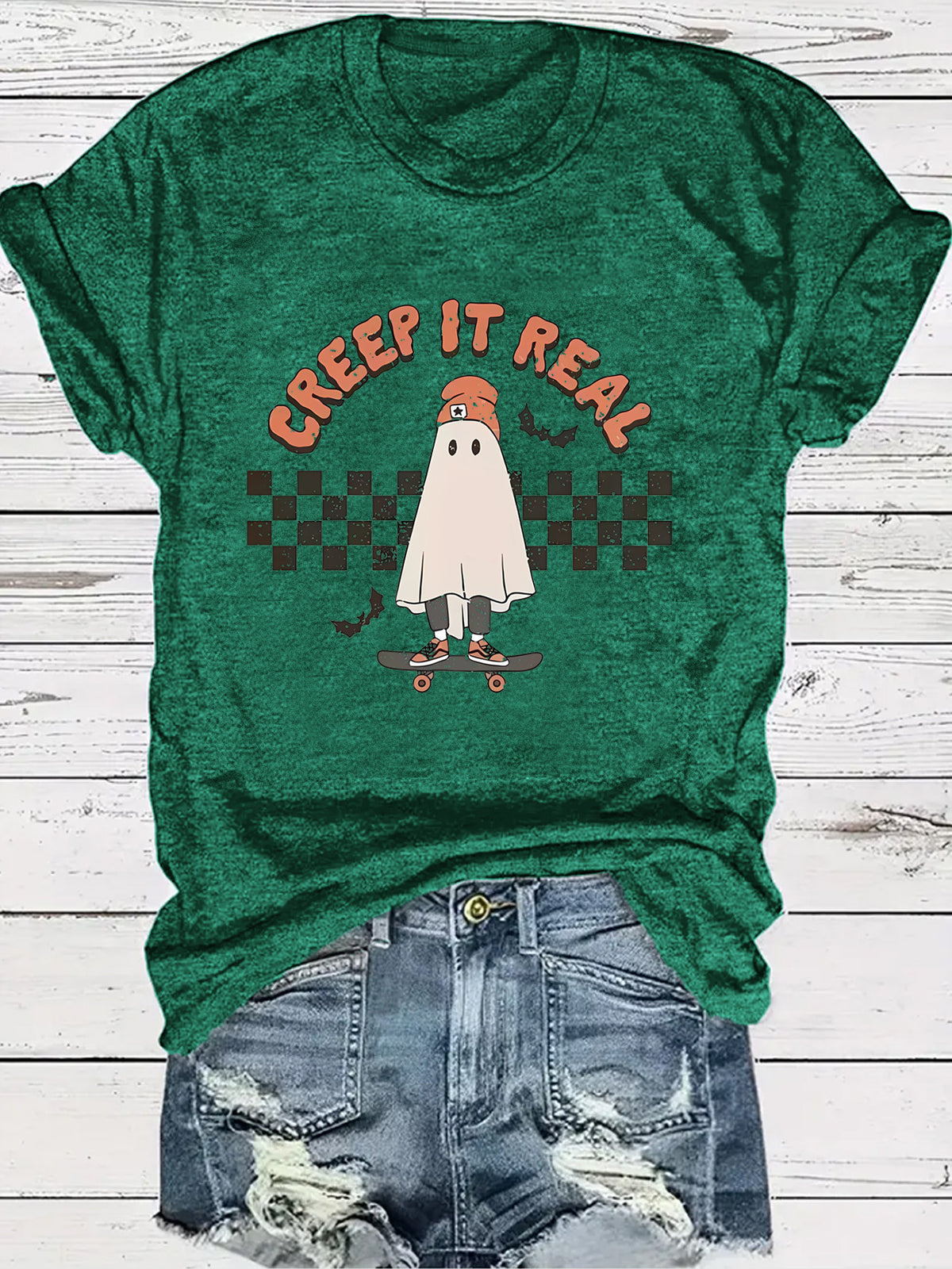 Creep It Real Halloween Ghost Graphic Short Sleeve T-Shirt from Mish Mash Market